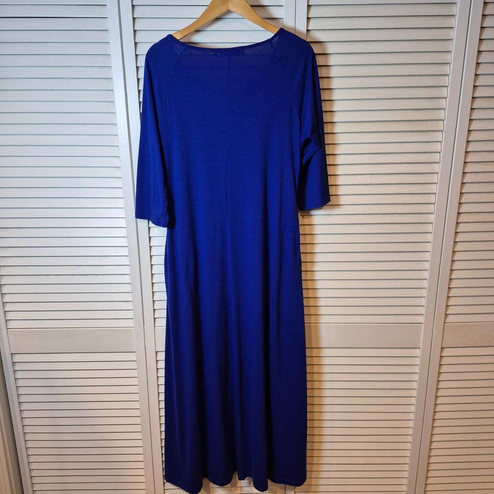 Jacansi Royal Blue Crew Neck 3/4 Sleeve Maxi Dress Pockets Size L Modest Pockets - Picture 9 of 10